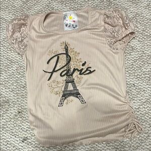 Elegant Beige Paris Top with Lace Sleeves